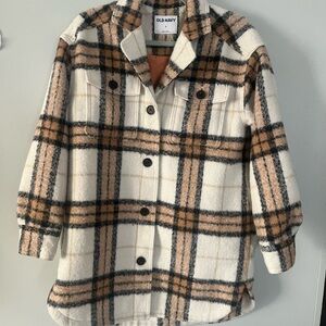 Old Navy Cream and Brown Plaid Wool jacket